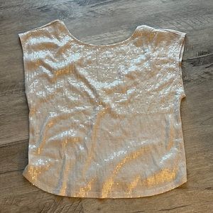 Kina nude sequin top blouse size large boutique short mock sleeve no flaws